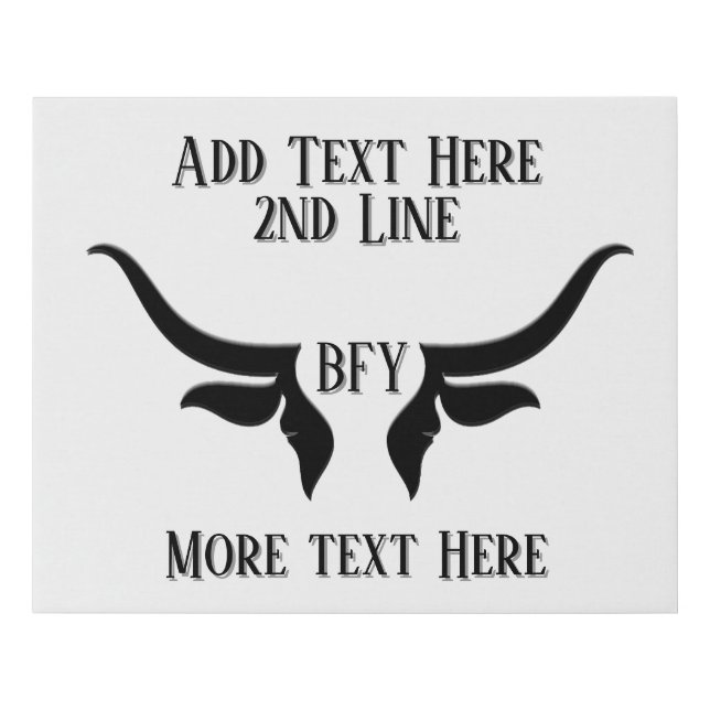 Custom Text and Monogram Bulls Horn Faux Canvas Print (Front)