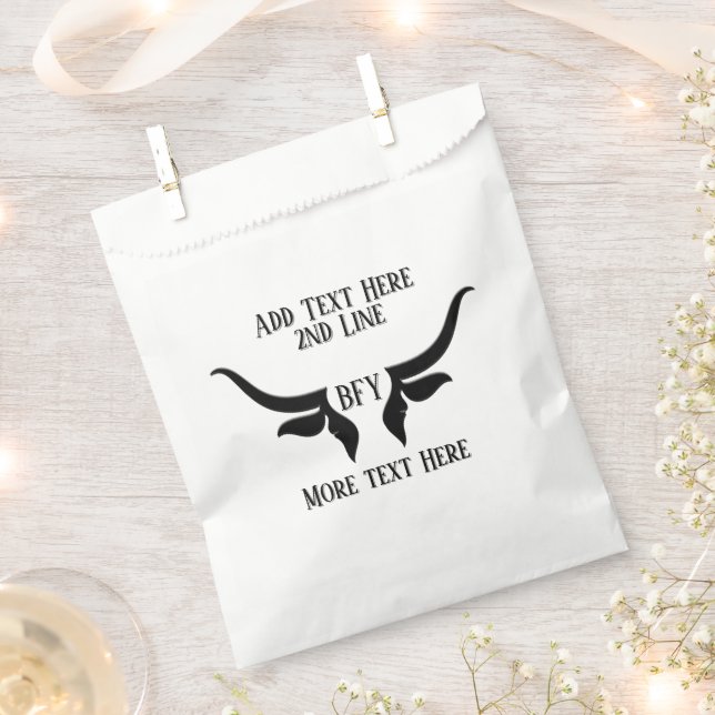 Custom Text and Monogram Bulls Horn Favor Bag (Clipped)