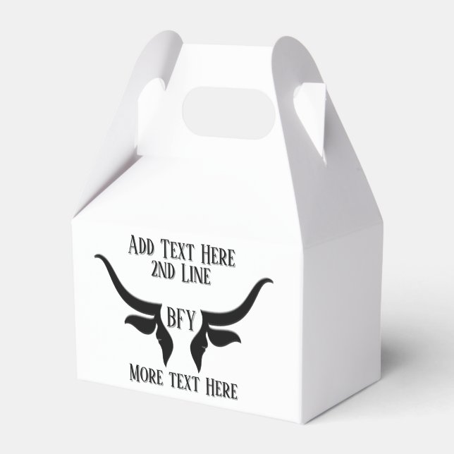 Custom Text and Monogram Bulls Horn Favor Boxes (Front Side)
