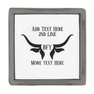 Custom Text and Monogram Bulls Horn Gunmetal Finish Lapel Pin