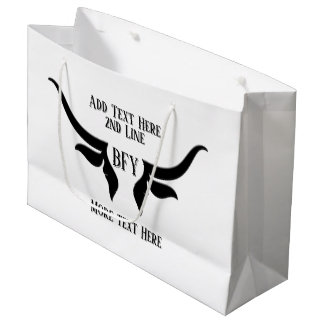 Custom Text and Monogram Bulls Horn Large Gift Bag