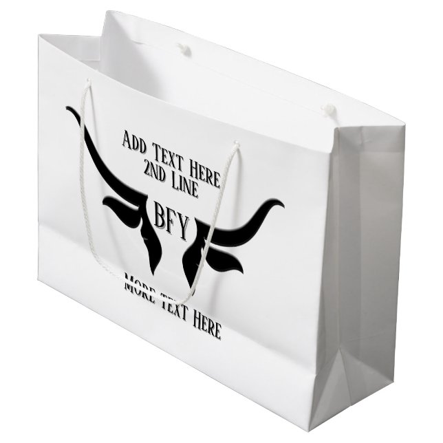 Custom Text and Monogram Bulls Horn Large Gift Bag (Front Angled)