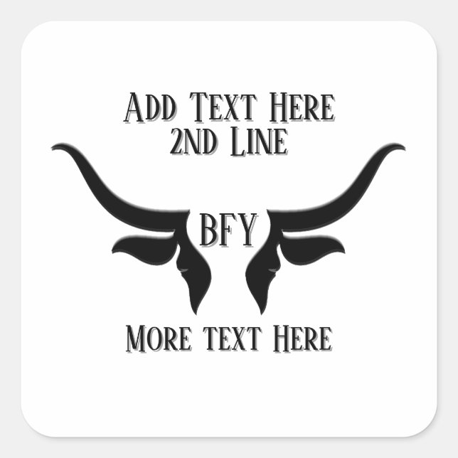 Custom Text and Monogram Bulls Horn Square Sticker (Front)
