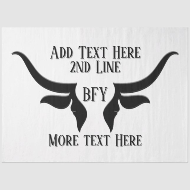 Custom Text and Monogram Bulls Horn Tissue Paper (Front)