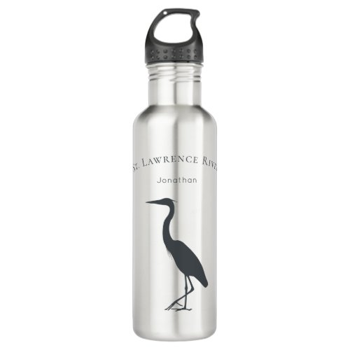 custom text and name Great Blue Heron silhouette Stainless Steel Water Bottle
