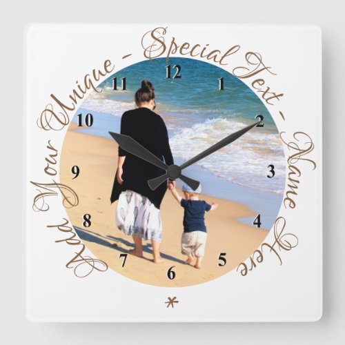 Custom Text and Photo _ Baby and Mom _ Your Desing Square Wall Clock