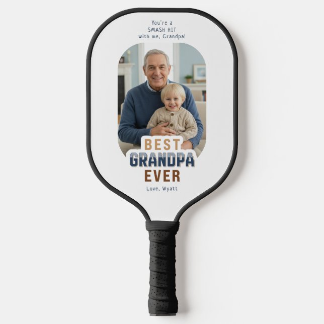 Custom Text and Photo Best Grandpa Ever Pickleball Paddle (Front)