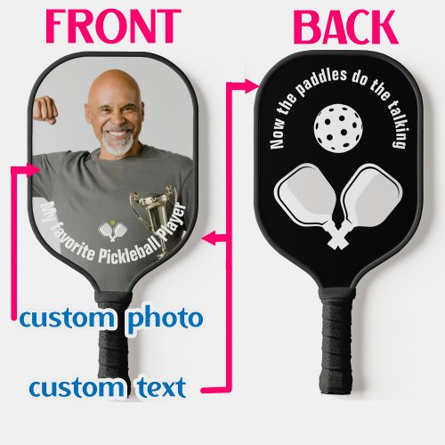 Custom text and photo pickleball paddle