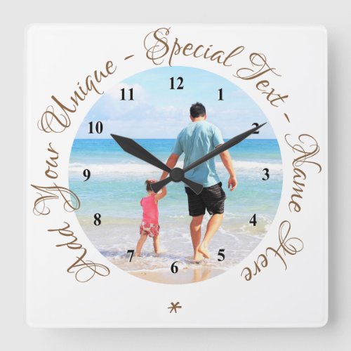 Custom Text and Photo _ With DAD _ Your Own Desing Square Wall Clock