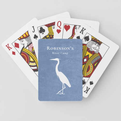 custom text ANY color bkgrd Heron Egret silhouette Poker Cards