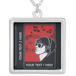 Custom Text Art Deco Music necklace