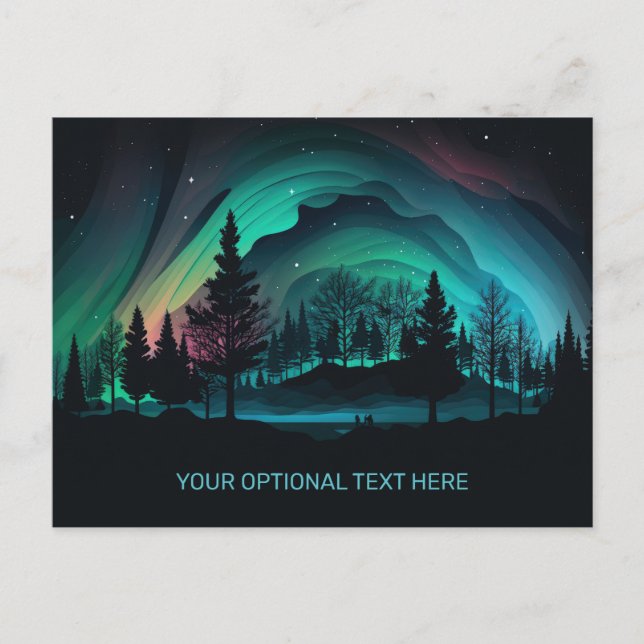 Custom Text Aurora Borealis Illustration Postcard (Front)
