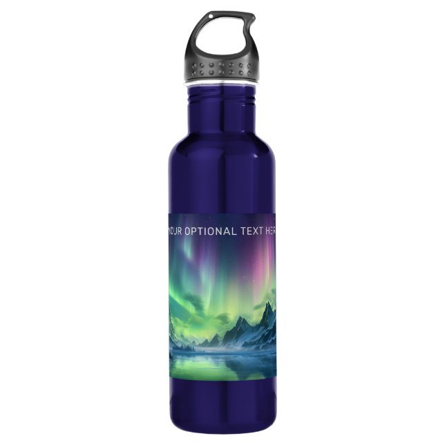 Custom Text Aurora Borealis Stainless Steel Water Bottle (Front)