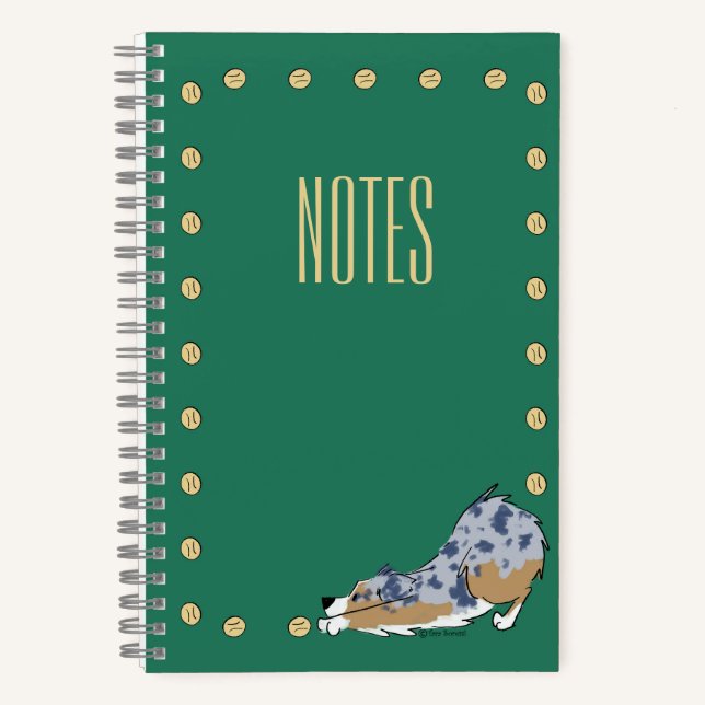 Custom Text Aussie Playing Tennis Ball Fun Spiral Notebook (Front)