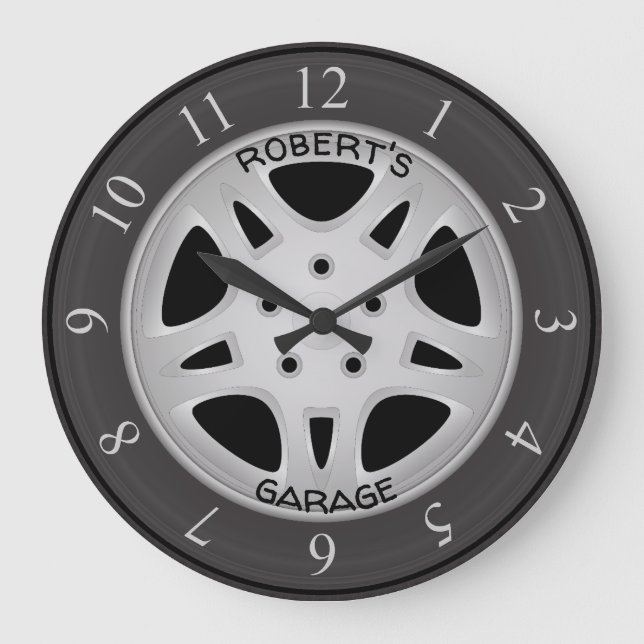 Custom Text Automobile Wheel & Tire Large Clock (Front)