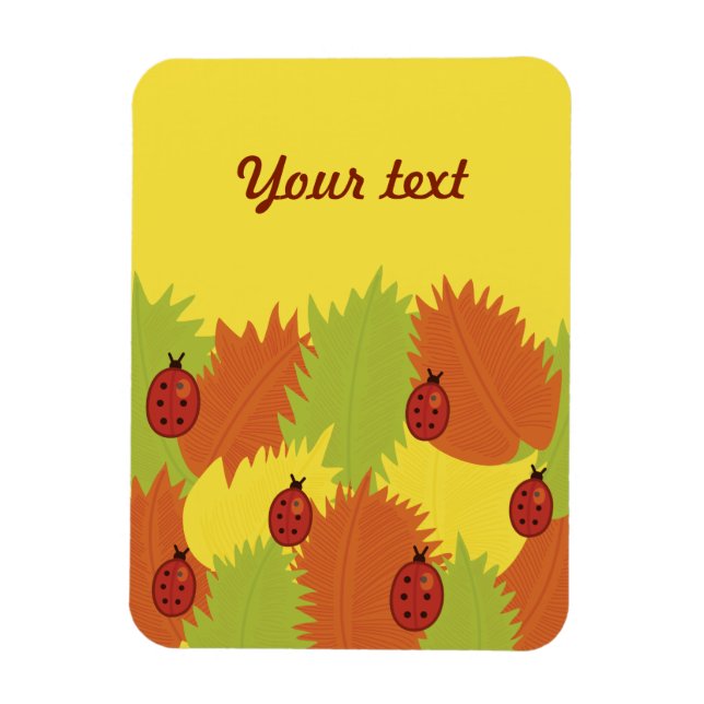Custom Text Autumn Leaves And Ladybugs Pattern Magnet (Vertical)