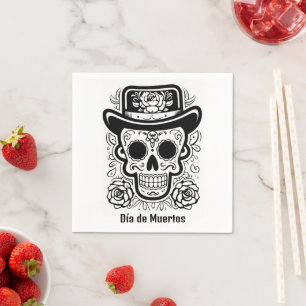 Custom text 💀 B/W (color your own) Día de Muertos Napkins