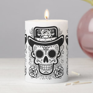 Custom text 💀 B/W (color your own) Día de Muertos Pillar Candle