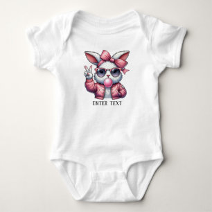 Custom Text Baby Girl Bunny Blowing Bubble Baby Bodysuit