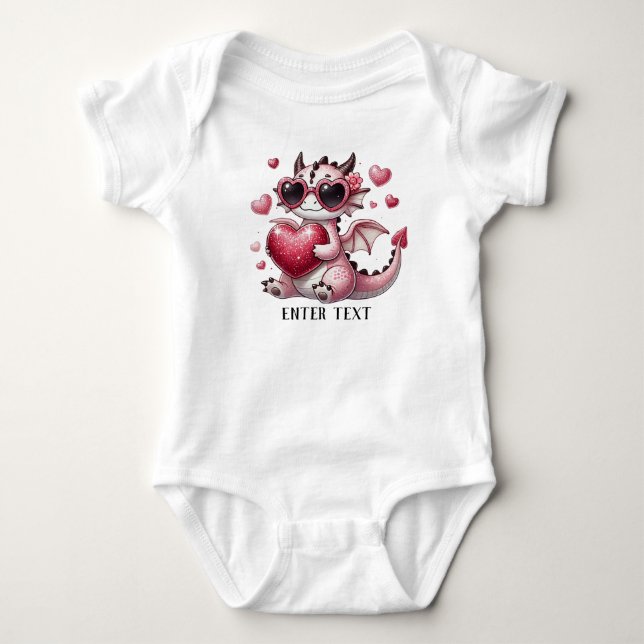 Custom Text Baby Girl T-Rex Dino Love Baby Bodysuit (Front)