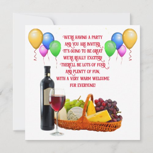 Custom text  Balloons and Food Party Invitation