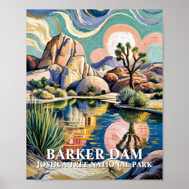 Custom Text Barker Dam Joshua Tree Van Gogh Desert Poster (Front)