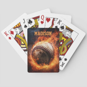 Custom Text Baseball on Fire Poker Cards