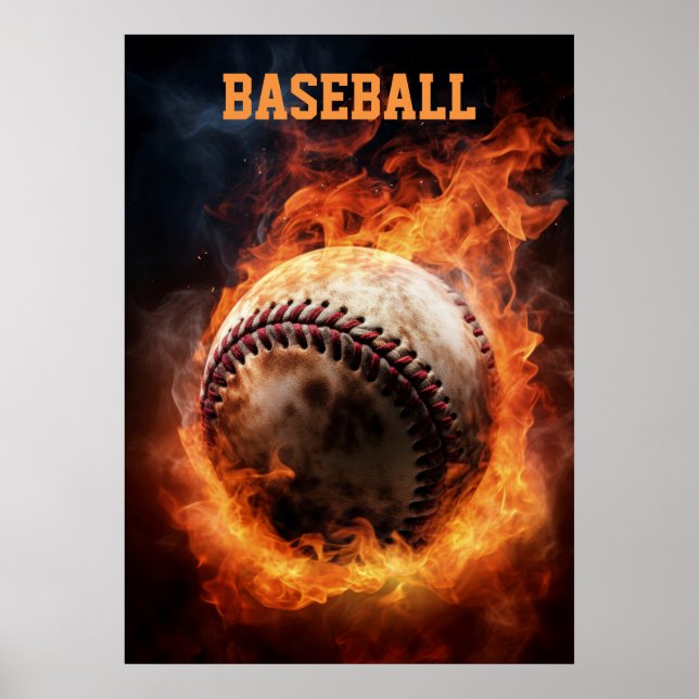 Custom Text Baseball on Fire Poster (Front)