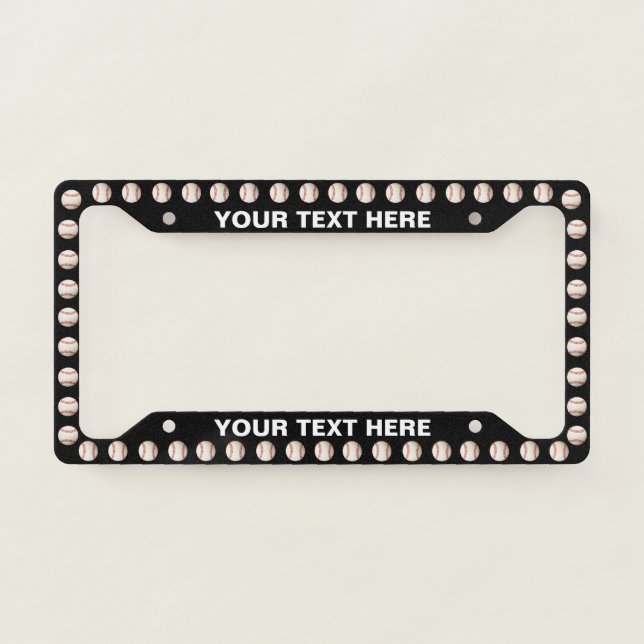 Custom Text Baseball Pattern License Plate Frame (Front)
