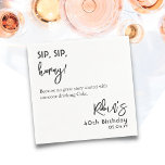 Custom Text Based Funny 40th 50th 60th Birthday Napkins<br><div class="desc">Black and White Minimalist 'Sip,  sip,  Hooray!' Funny Personalized Cocktail Napkins for Birthday Party  | White Custom Napkins with Names and Date
You could change the color of text and background as well.</div>