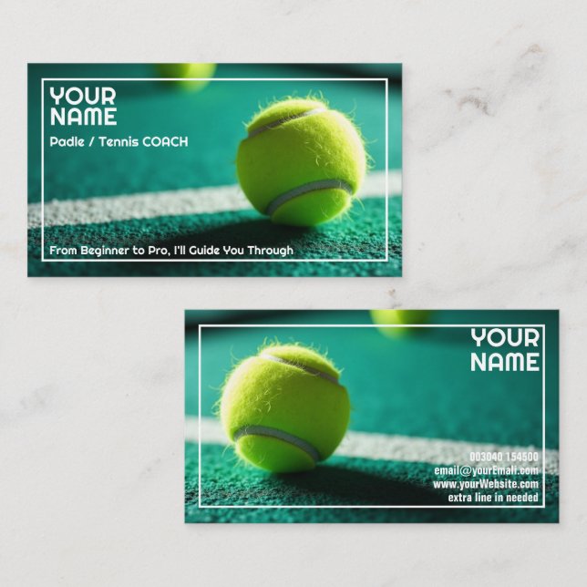 Custom text, Baseline Boost Padel or Tennis Coach Business Card (Front/Back)