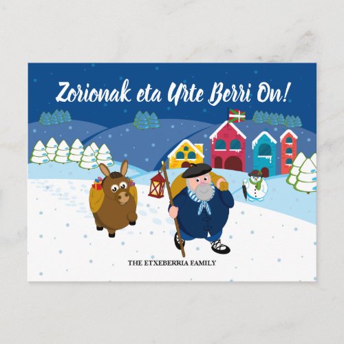 Custom text Basque Olentzero Christmas snow scene Holiday Postcard