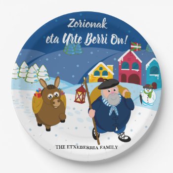 Custom Text Basque Olentzero Christmas Snow Scene: Paper Plates by RWdesigning at Zazzle