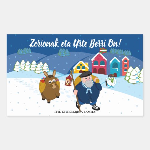 Custom text Basque Olentzero Christmas snow scene Rectangular Sticker