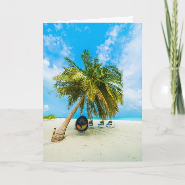 Custom Text Beach in Maldives greeting card (Front)