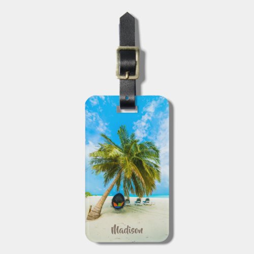 Custom text Beach in Maldives luggage tag