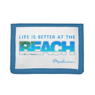 Custom text BEACH Trifold Wallet