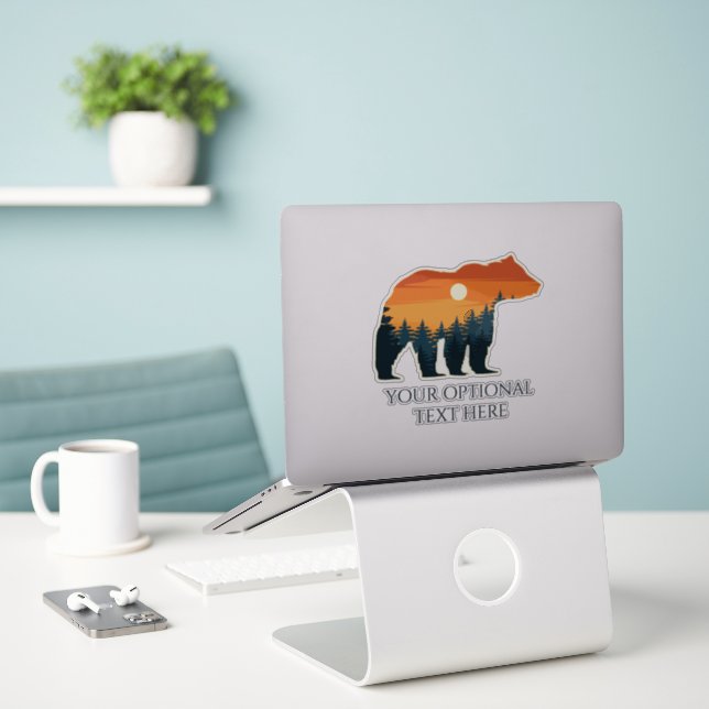 Custom text Bear Forest Sticker (Laptop On Desk)