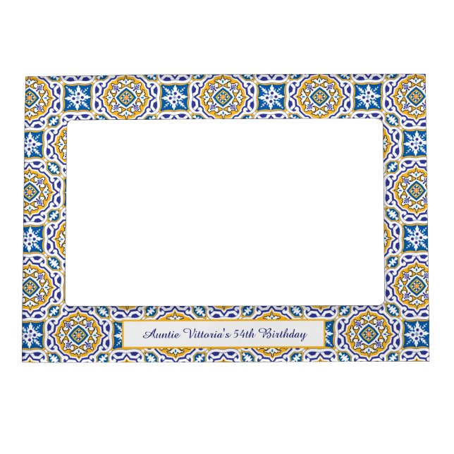 Custom text 💙 Beautiful blue Azulejos Magnetic Frame (Front)