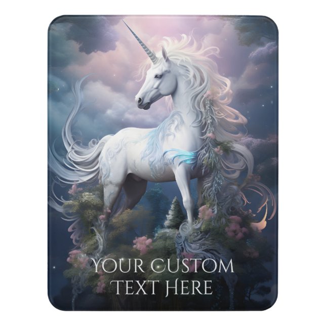 Custom Text Beautiful Unicorn Door Sign (Contemporary Vert)