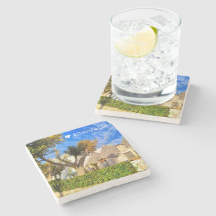 Custom text, beautiful view of Alberobello, Apulia Stone Coaster