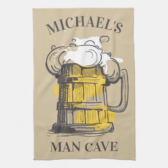 Custom text Beer Ilustration Kitchen Towel (Vertical)
