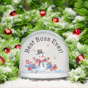 Custom Text, Best Boss Watercolor Retro Snowman Snow Globe