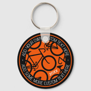 Custom Text Bicycle Orange & Black Keychain