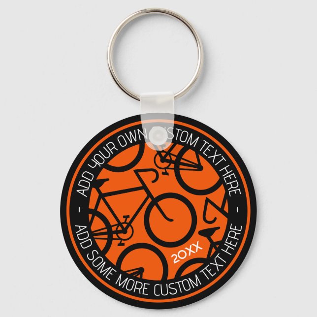 Custom Text Bicycle Orange & Black Keychain (Front)