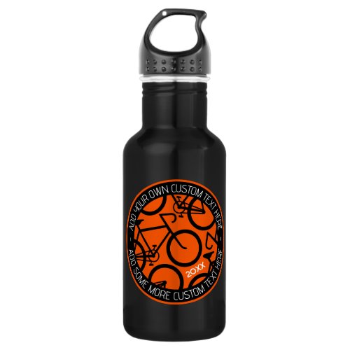 Custom Text Bicycle Orange  Black Stainless Steel Water Bottle