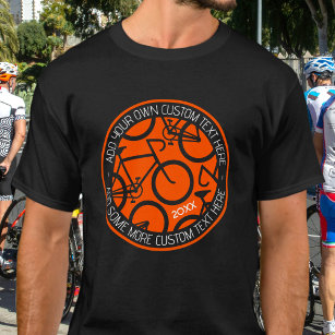 Custom Text Bicycle Orange & Black T-Shirt
