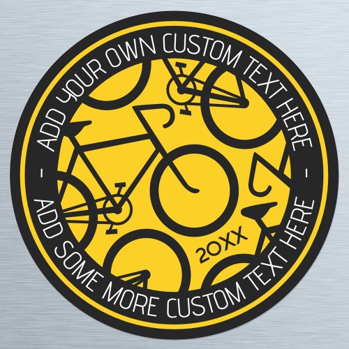 Custom Text Bicycle Yellow  Black Classic Round Sticker