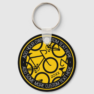 Custom Text Bicycle Yellow & Black Keychain