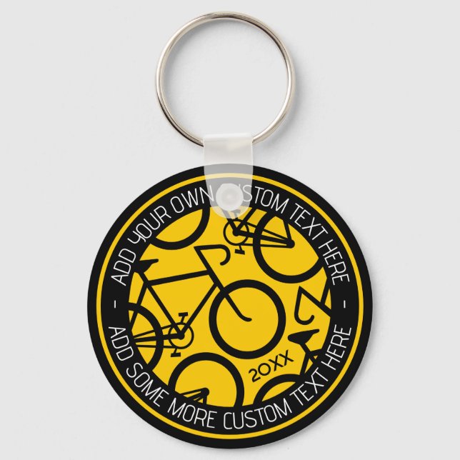 Custom Text Bicycle Yellow & Black Keychain (Front)